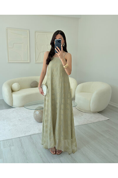 LUUNA STORE ADAÇAYI NAKIŞ İŞLEMELİ MAXİ ELBİSE
