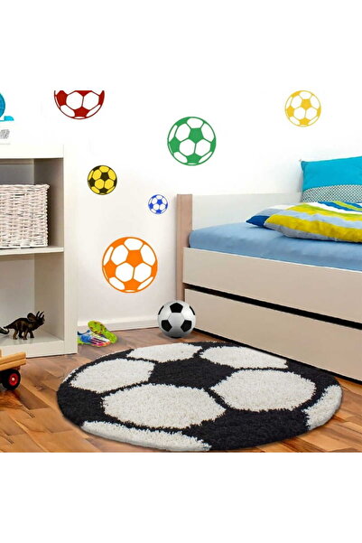 Ayyildyz Shaggy Fun children's Rug , black and cream sphere pattern, 120 cm x...