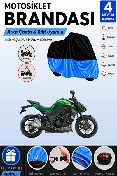 Cemku Double Black Top - Blue Bottom, Rear Bag Compatible Kawasaki Z 1000 Mot...