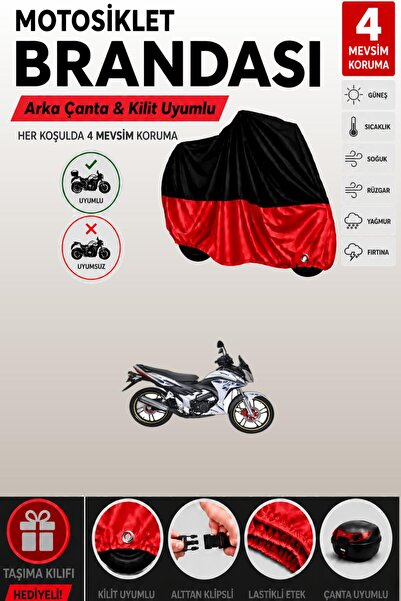 Cemku Double Black Top - Red Bottom, Rear Bag Compatible Yuki Yıldız 100 Moto...
