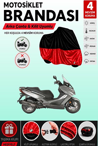 Cemku Double Black Top - Red Bottom, Rear Bag Compatible Kymco Xtown 125I Mot...