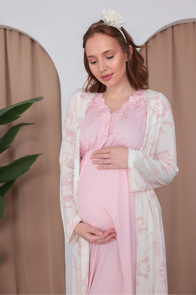 Yulem Homewear Set de 2 cămăși de noapte și halate de maternitate din bumbac ...