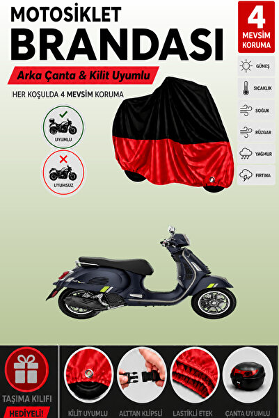 Cemku Double Black Top - Red Bottom, Rear Bag Compatible Vespa Gts 125 Supert...