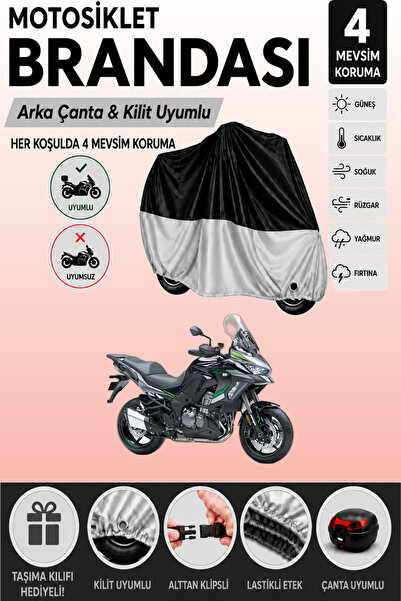 Cemku Double Black Top - Gray Bottom, Rear Bag Compatible Kawasaki Versys 100...