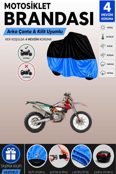Cemku Double Black Top - Blue Bottom, Rear Bag Compatible Ktm 500 Exc Motorcy...