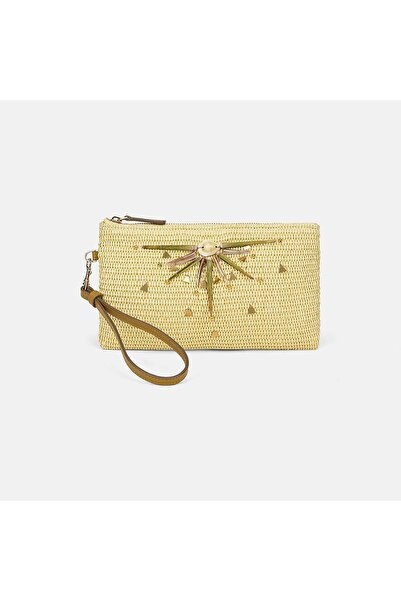 Desa Women's Yellow Sun Motif Straw Clutch