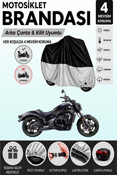 Cemku Double Black Top - Gray Bottom, Rear Bag Compatible Kawasaki Vulcan S M...