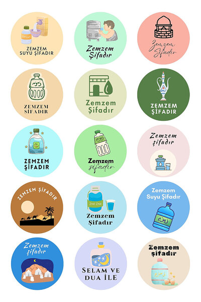 Bimotif 150 adet Zem Zem Suyu Hac Hediyelik için Paketleme Sticker, 4x4cm, Ka...