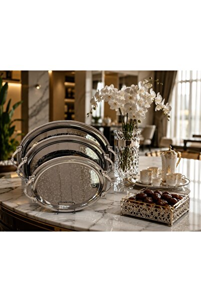 Generic 3 Size Metal Oval Shaped Tray Set with Royal Design