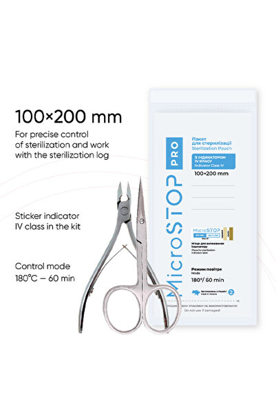 Microstop Pungi de sterilizare PRO din hârtie albă cu indicatori adezivi, 100...