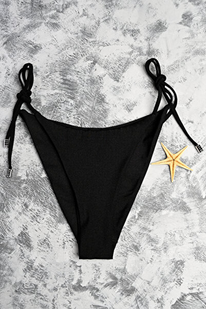 PINKYSWIM Essential Siyah Yan Bağlamalı Bikini Altı – Işıltılı Siyah Kumaş