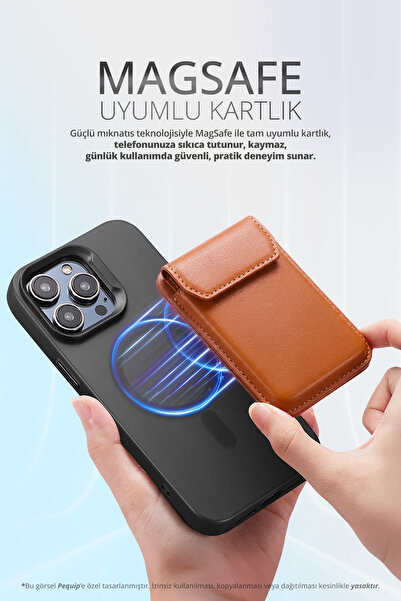 Pequip Manyetik Telefon Kartlığı 3 Bölmeli Magsafe Uyumlu Yapışmalı Kart Cüzdanı