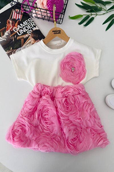 Minigimin Cicileri My Little Girl's Rose Detailed Skirt 2-Piece Set for Girls...