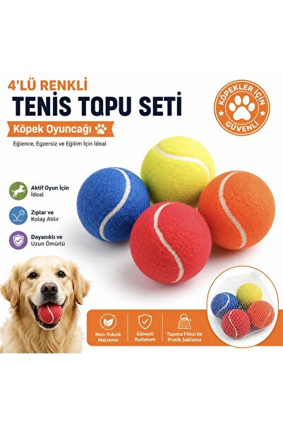 Vi Caro 4 Adet Renkli Tenis Topu Seti | Köpek Oyuncağı ve Tenis Antrenman Top...