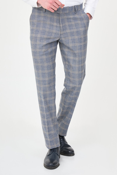 Mcr Plaid Slim Fit Classic Men's Trousers Navy Blue - 38370.26Y