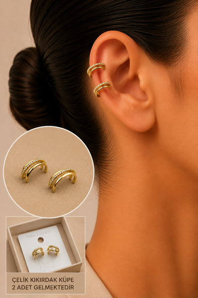 Jack Ferrero Zircon Stone Detailed Cartilage Earring/Earcuff/Conch (No Pierci...