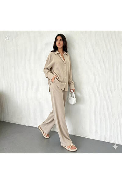 Royteks Fashion Kadın Oversize Tensel Kumaş Yüksek Bel Geniş Paça Rahat Kesim...