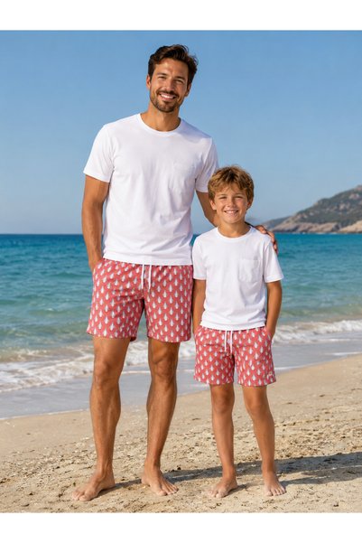 Pufiko Kids Penguin Patterned Children's Coral Color Swimsuit