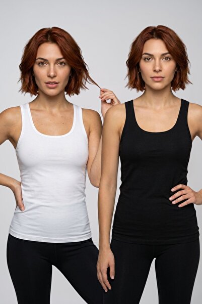fevien Women's 2-Pack Cotton Thick Strap U-Neck Undershirt Set - Flexible Plu...