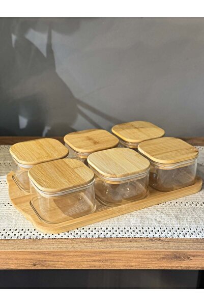 şirineşyalarım Bamboo Tray Borosilicate Glass Breakfast Set