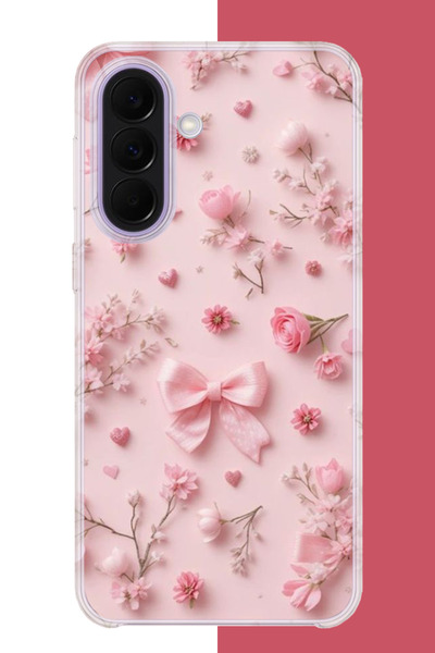 Samsung Galaxy A37 Uyumlu pembe fiyonk gül.jpeg UV Baskılı Silikon Kılıf