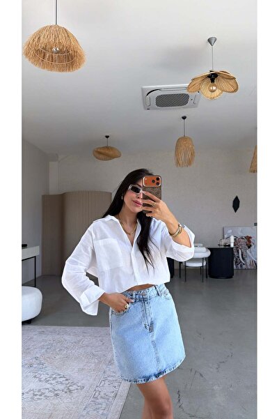 Buket Teke Snow Wash Denim Skirt