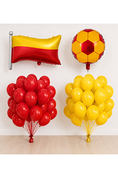 Balonsan Yellow Red Flag Football Ball Themed Balloon Set