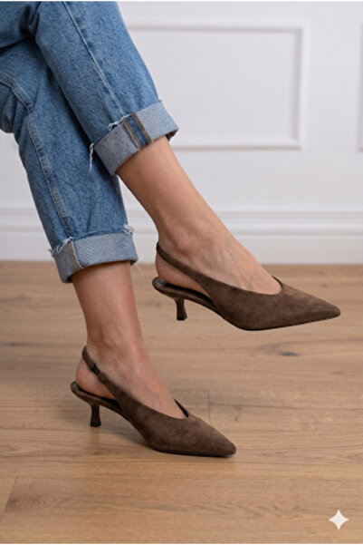 ÜNAL ÖZER Women's Brown Suede Pointed Toe with Elastic Back Detail Pino Heel ...
