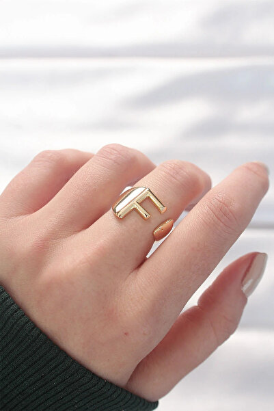 Marsilyan Nvdn- İetaks ™   Letter F Gold Color Adjustable Ring Iegrs-Nvdn1