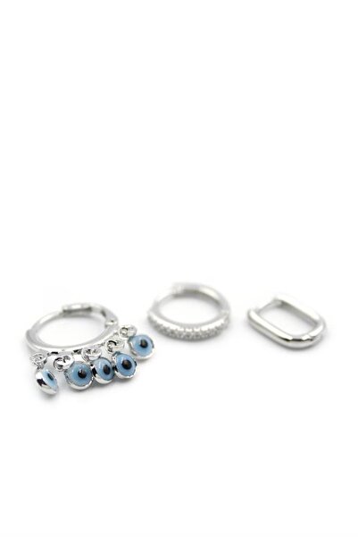 atastore2017 3-Piece Evil Eye Earrings - Silver