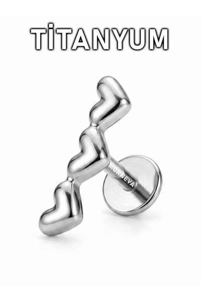 MORNEVA Titanyum Üçlü Minik Kalp Kıkırdak Kulak Helix Conch Piercingi (1 Adet)
