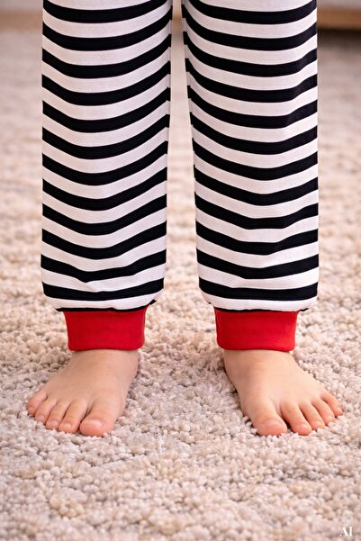 koza iç giyim Erkek Çocuk Pamuklu Çizgili Baskılı Kısa Kollu Uzun Alt Pijama Takımı