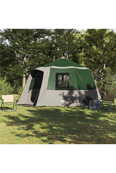 vidaxl Cort cabana pentru 12 persoane Verde si alb 405 x 405 x 273 cm