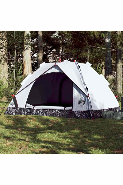 vidaxl Cort de camping 3 persoane, alb opac, setare rapida, È›esatura