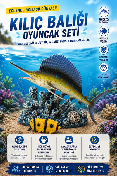 Toyaş Kılıç Balığı Oyuncak Seti Gerçekçi Deniz Canlısı Figürü Dekorlu