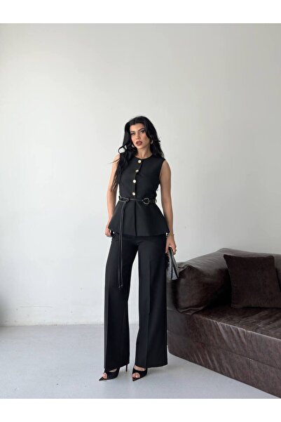Bella Breeze Set de pantaloni și vestă cu curea, cu nasturi, pentru femei, se...