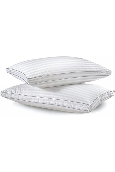 COTTON HOME ®   وسائد كينج سايز مخططة (طقم من قطعتين) للنوم، مبطنة، بحشوة بدي...