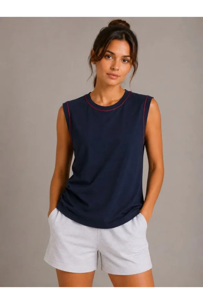 Wear Up Contrast Piping Sleeveless Athlete Crew Neck Summer Basic Athlete Top...