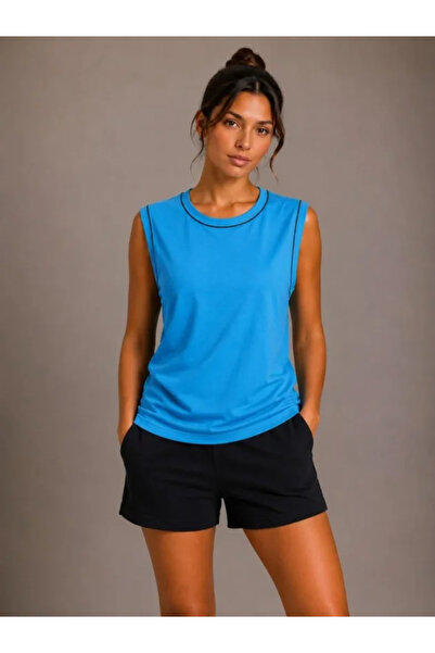 Wear Up Contrast trim sleeveless tank top - crew neck summer basic tank - blue