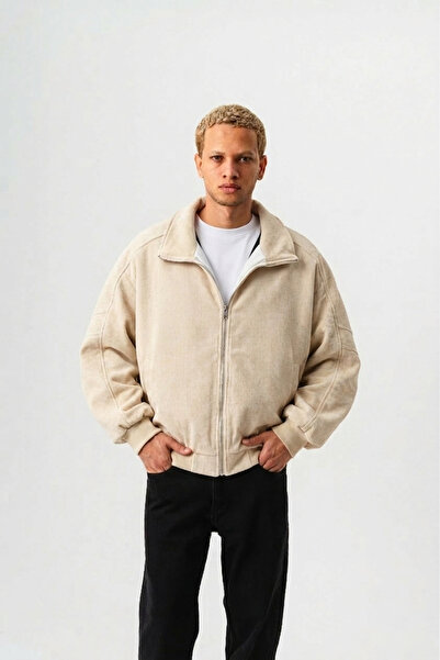 jaceyjace Fitilli Kadife Oversize Bomber Ceket - Kum