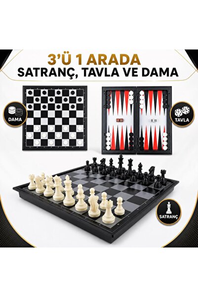 e-life shop Yüksek Kalite Manyetik Satranç/Dama/Tavla 3’ü 1 Arada Katlanabili...