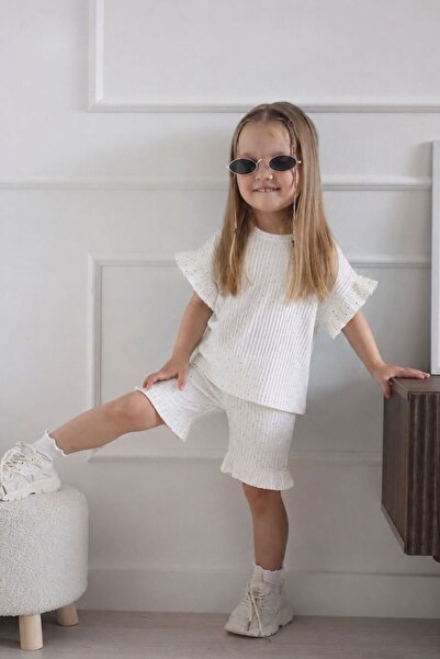 Minigimin Cicileri My Little One's Stoned Cotton Girls' Shorts Set - Ecru