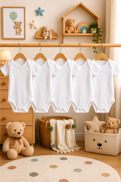 LİFA KİDS 5-Pack Short Sleeve 100% Organic Cotton White Baby Bodysuit