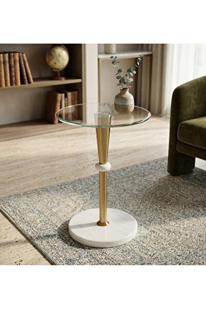 LastHome طاولة جانبية بسطح زجاجي وقاعدة رخامية - 55×35 سم - أسود