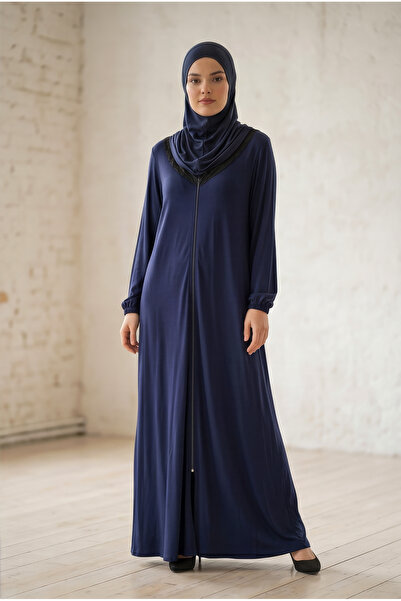 tuvadi Women's Navy Blue Self-Hijab Prayer Dress - Hijab Dress - One-Piece, Z...