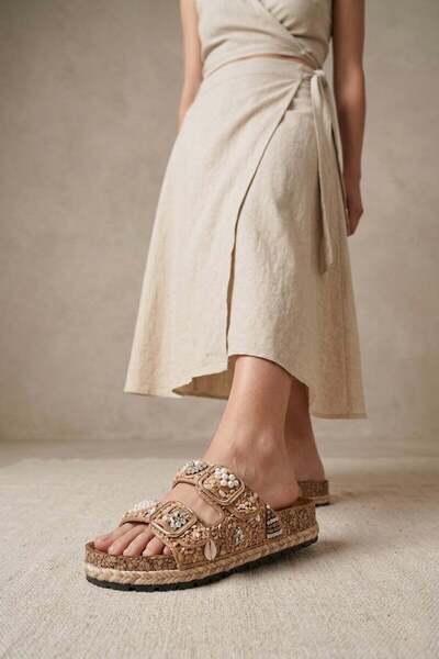 Guja 26Y217-9 Women's Stoned Flat Slippers Camel