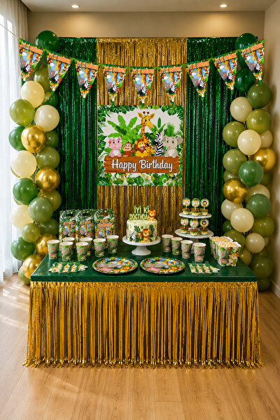 HAPPYLOOPPARTY Safari Animals Birthday Party Celebration & Curtain Table Ball...