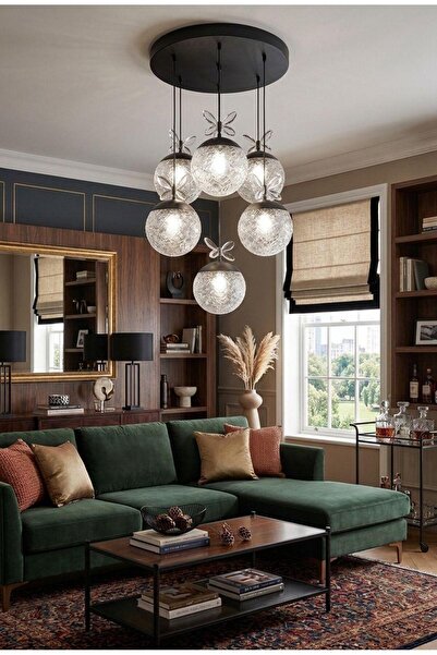 Lüxev Lighting Güneş Model 6"lı Siyah 3 Renk Modu Ledli Kristal Taşlı Modern ...