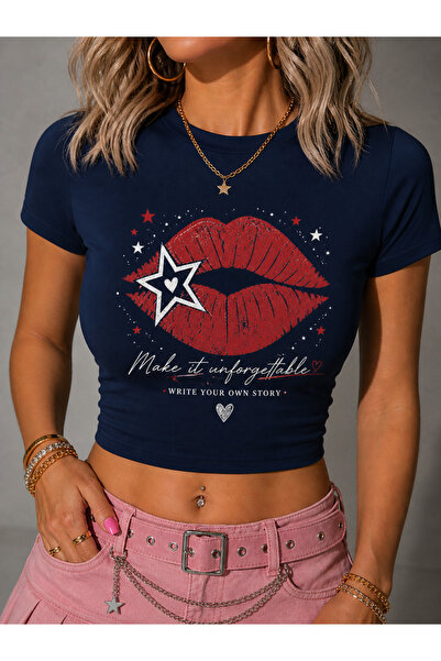 Tiny and Co Women's Crew Neck Slim Fit Lycra Basic Crop Cotton Combed Cotton ...
