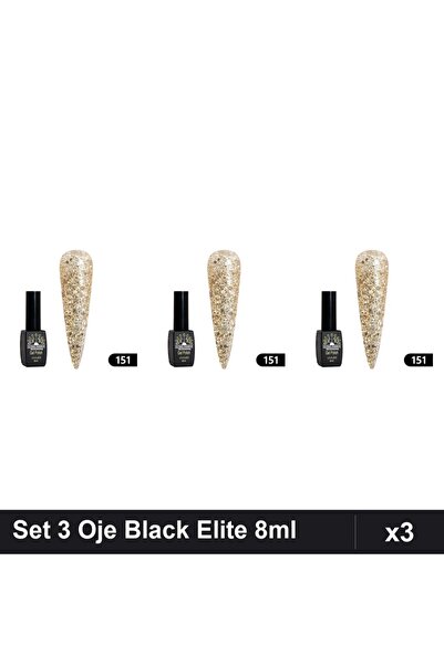 global fashion Set 3 Oje Semipermanente Black Elite 8ml, Manichiura UV/LED, N...
